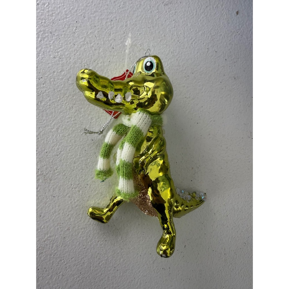 Holiday Time Crocodile Christmas Ornament Green Alligator with Scarf H09856F